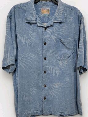 It's 5 O'clock Somewhere 100% Silk Blue Tropical Hawaiian Shirt Button Up